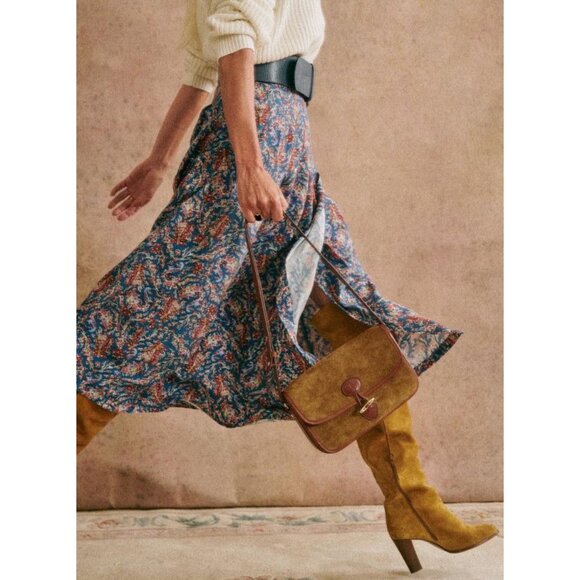 Like New Sezane Alicia Paisley Midi Skirt Ranch Marine 38, 6 - Picture 1 of 9